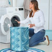 Cyan Hibiscus Monstera Seamless Kakau Hawaii Laundry Basket