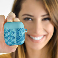 Cyan Hibiscus Monstera Seamless Kakau Hawaii AirPods Case