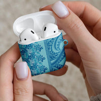 Cyan Hibiscus Monstera Seamless Kakau Hawaii AirPods Case
