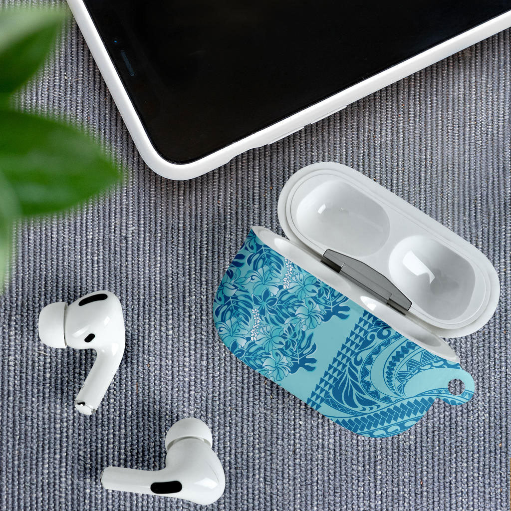 Cyan Hibiscus Monstera Seamless Kakau Hawaii AirPods Case