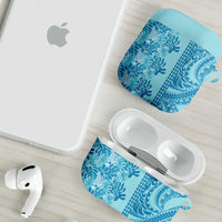 Cyan Hibiscus Monstera Seamless Kakau Hawaii AirPods Case