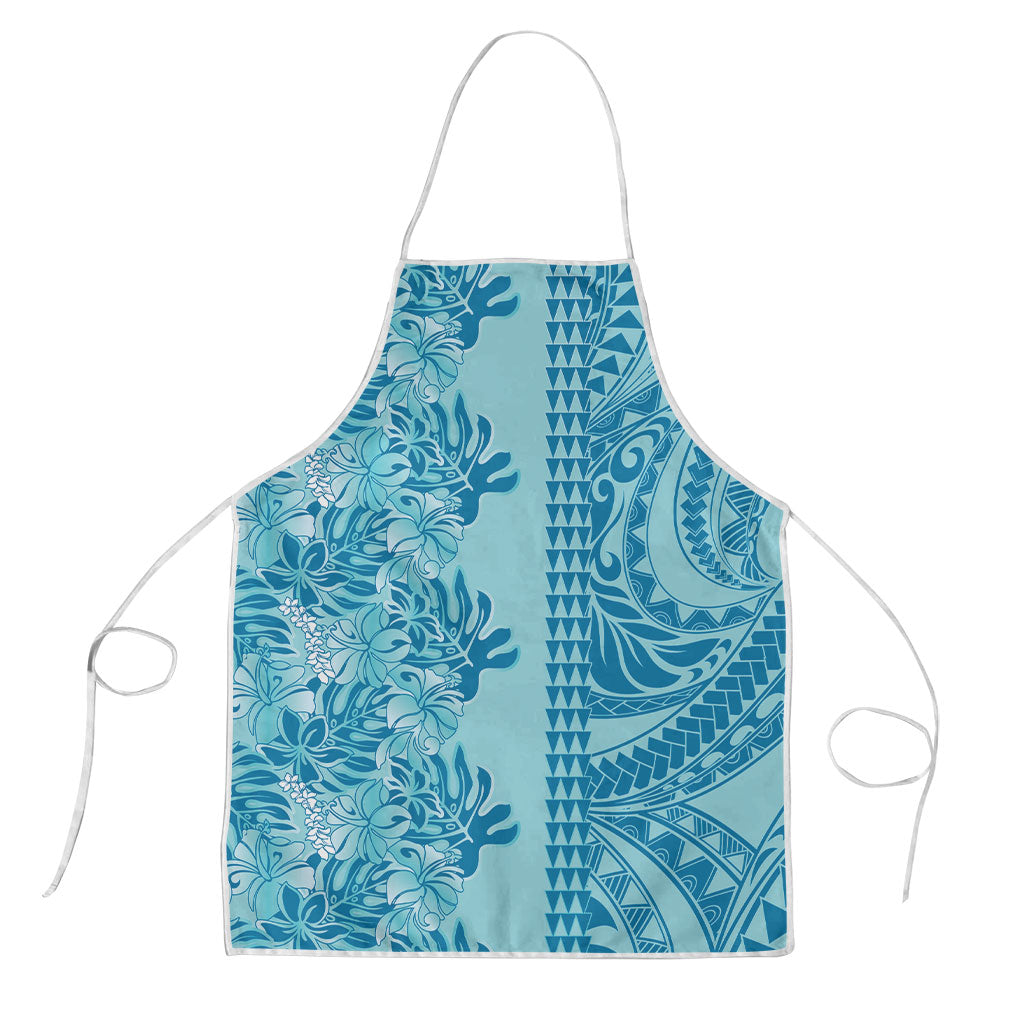 Cyan Hibiscus Monstera Seamless Kakau Hawaii Apron