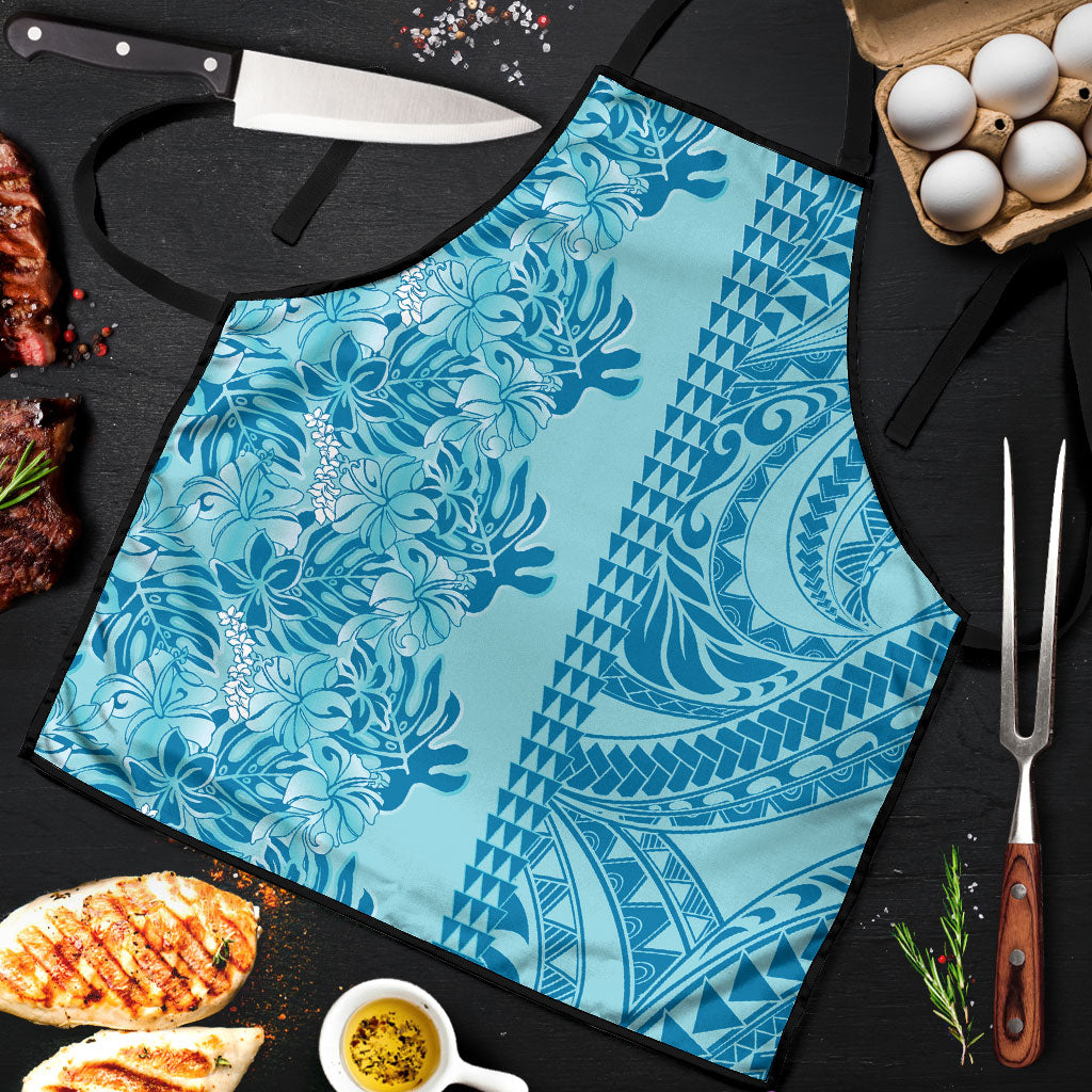 Cyan Hibiscus Monstera Seamless Kakau Hawaii Apron