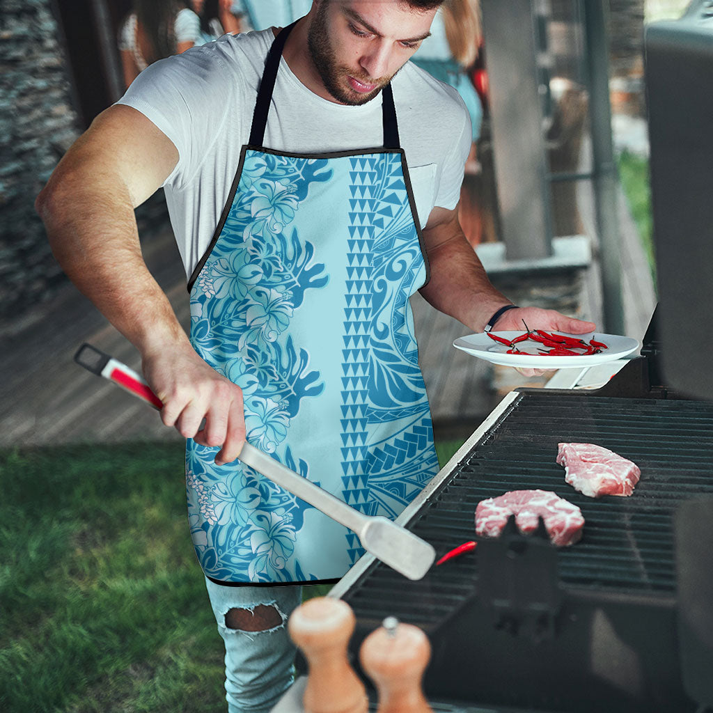 Cyan Hibiscus Monstera Seamless Kakau Hawaii Apron