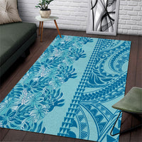 Cyan Hibiscus Monstera Seamless Kakau Hawaii Area Rug