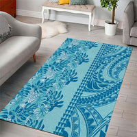 Cyan Hibiscus Monstera Seamless Kakau Hawaii Area Rug