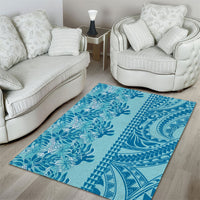Cyan Hibiscus Monstera Seamless Kakau Hawaii Area Rug