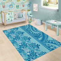 Cyan Hibiscus Monstera Seamless Kakau Hawaii Area Rug