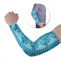 Cyan Hibiscus Monstera Seamless Kakau Hawaii Arm Sleeves