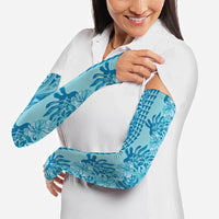 Cyan Hibiscus Monstera Seamless Kakau Hawaii Arm Sleeves