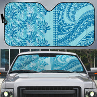 Cyan Hibiscus Monstera Seamless Kakau Hawaii Auto Sun Shade