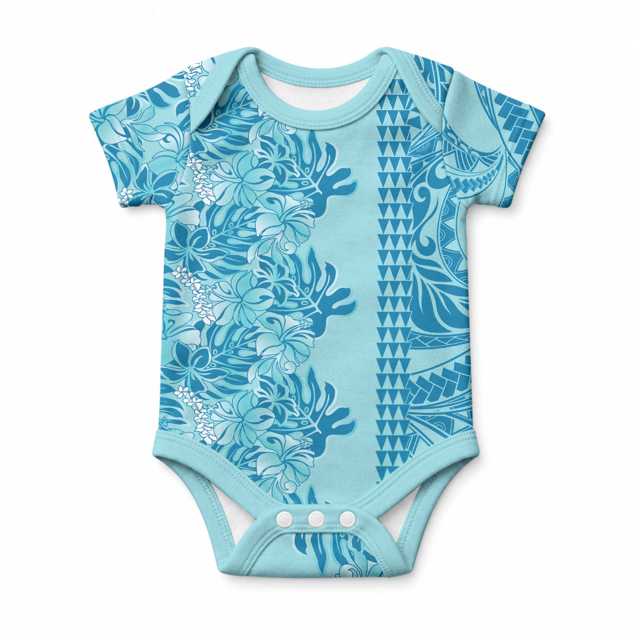 Cyan Hibiscus Monstera Seamless Kakau Hawaii Baby Onesie