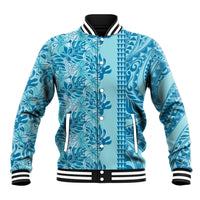 Cyan Hibiscus Monstera Seamless Kakau Hawaii Baseball Jacket LT14 Unisex Cyan - Polynesian Pride