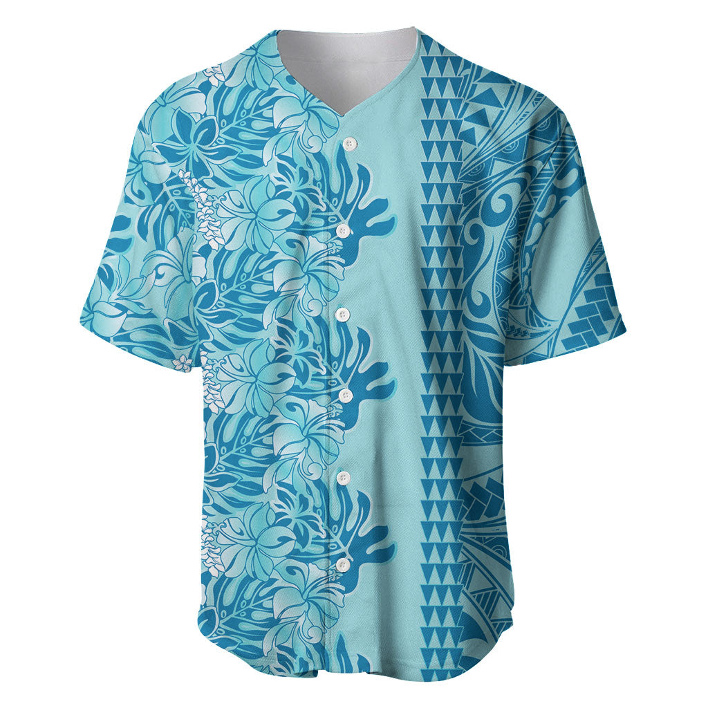 Cyan Hibiscus Monstera Seamless Kakau Hawaii Baseball Jersey