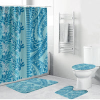 Cyan Hibiscus Monstera Seamless Kakau Hawaii Bathroom Set