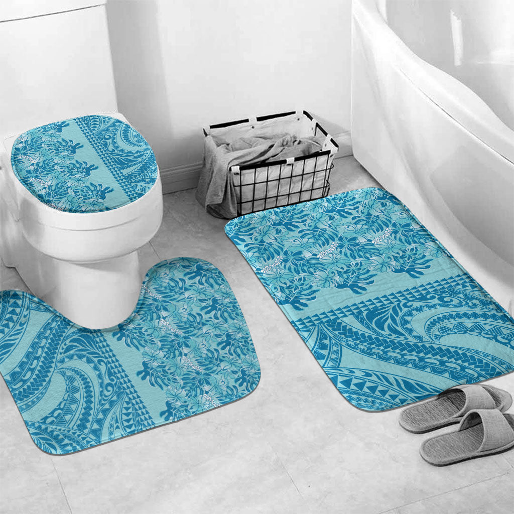 Cyan Hibiscus Monstera Seamless Kakau Hawaii Bathroom Set