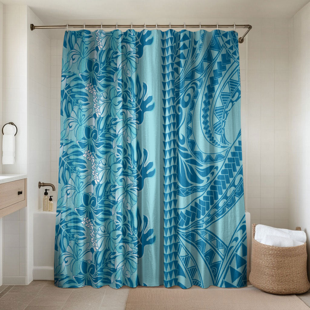 Cyan Hibiscus Monstera Seamless Kakau Hawaii Bathroom Set