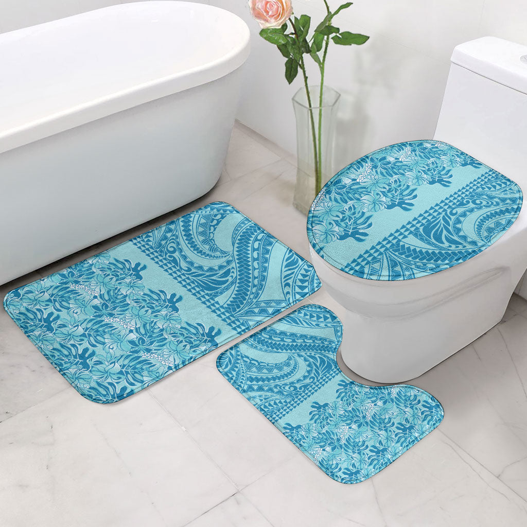 Cyan Hibiscus Monstera Seamless Kakau Hawaii Bathroom Set