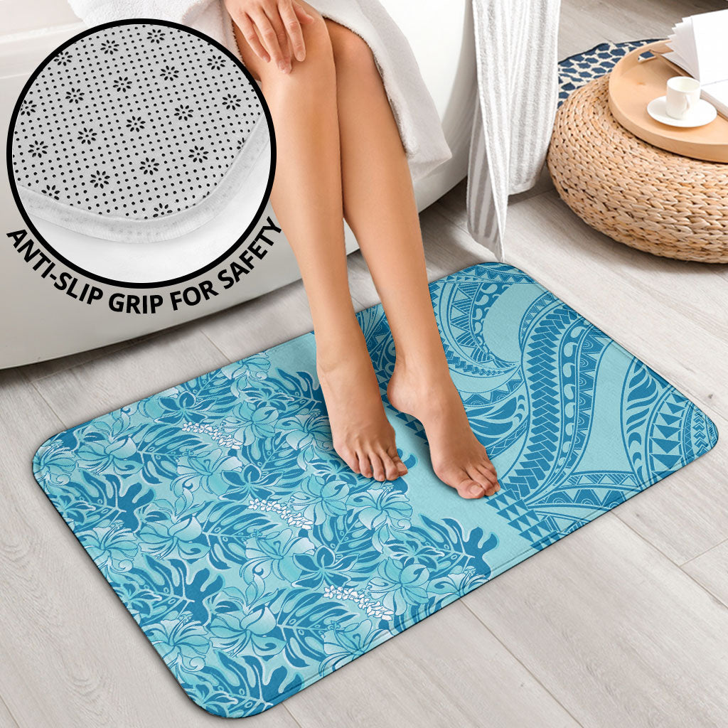 Cyan Hibiscus Monstera Seamless Kakau Hawaii Bathroom Set