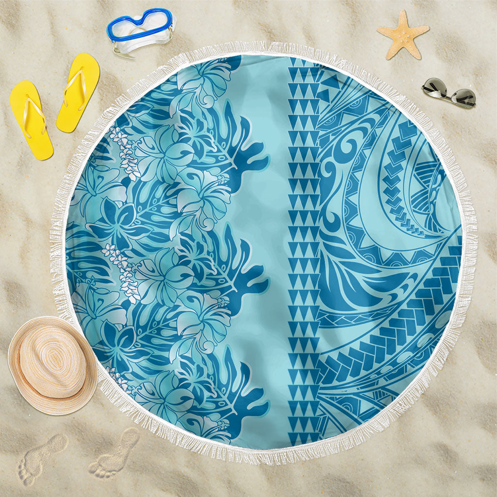 Cyan Hibiscus Monstera Seamless Kakau Hawaii Beach Blanket