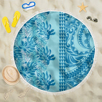 Cyan Hibiscus Monstera Seamless Kakau Hawaii Beach Blanket