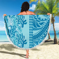 Cyan Hibiscus Monstera Seamless Kakau Hawaii Beach Blanket