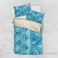 Cyan Hibiscus Monstera Seamless Kakau Hawaii Bedding Set LT14 US Twin 172cm x 218cm Cyan - Polynesian Pride