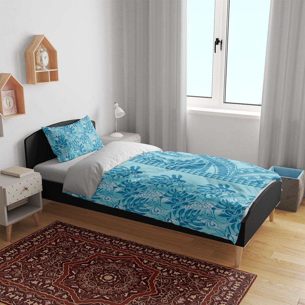 Cyan Hibiscus Monstera Seamless Kakau Hawaii Bedding Set LT14 - Polynesian Pride