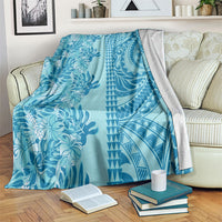 Cyan Hibiscus Monstera Seamless Kakau Hawaii Blanket