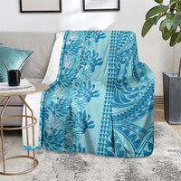Cyan Hibiscus Monstera Seamless Kakau Hawaii Blanket