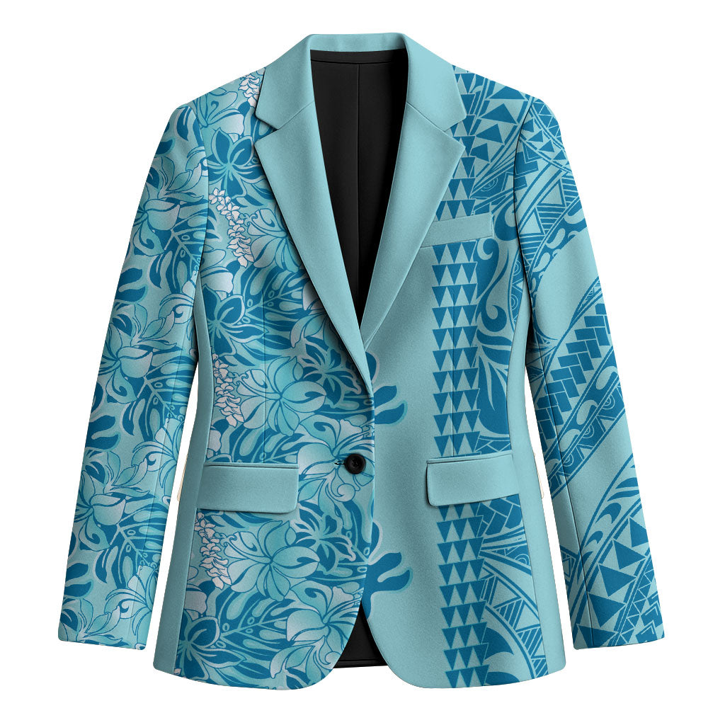 Cyan Hibiscus Monstera Seamless Kakau Hawaii Blazer