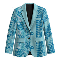 Cyan Hibiscus Monstera Seamless Kakau Hawaii Blazer