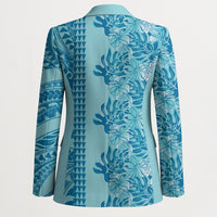 Cyan Hibiscus Monstera Seamless Kakau Hawaii Blazer
