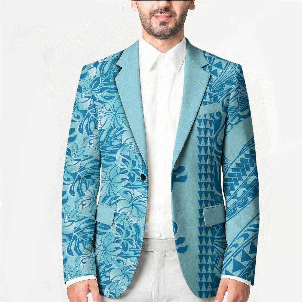 Cyan Hibiscus Monstera Seamless Kakau Hawaii Blazer