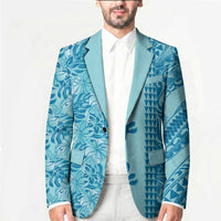 Cyan Hibiscus Monstera Seamless Kakau Hawaii Blazer
