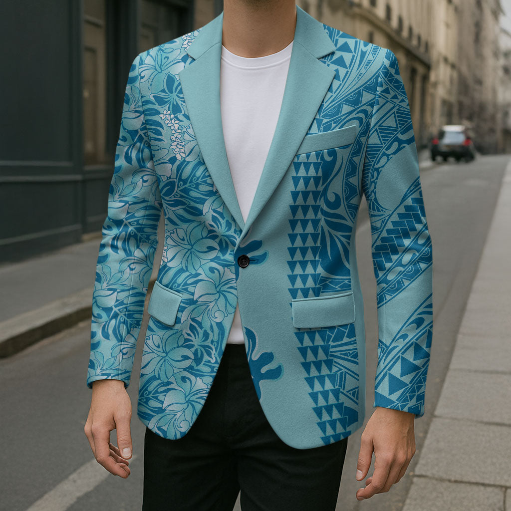 Cyan Hibiscus Monstera Seamless Kakau Hawaii Blazer