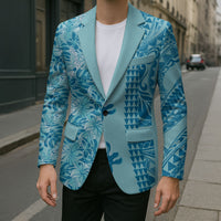 Cyan Hibiscus Monstera Seamless Kakau Hawaii Blazer
