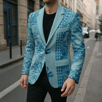 Cyan Hibiscus Monstera Seamless Kakau Hawaii Blazer