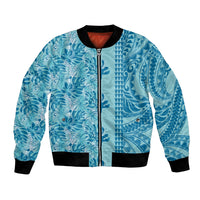 Cyan Hibiscus Monstera Seamless Kakau Hawaii Bomber Jacket LT14 Unisex Cyan - Polynesian Pride