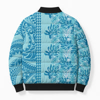 Cyan Hibiscus Monstera Seamless Kakau Hawaii Bomber Puffer Jacket