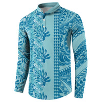Cyan Hibiscus Monstera Seamless Kakau Hawaii Button Sweatshirt LT14 - Polynesian Pride
