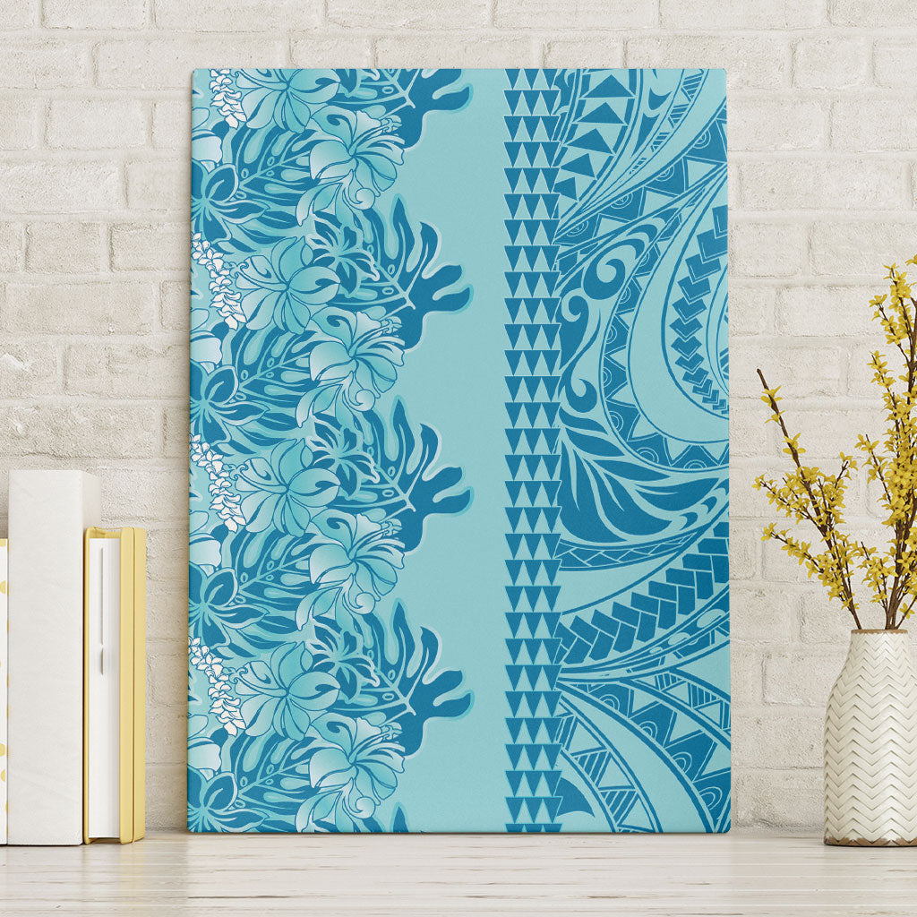 Cyan Hibiscus Monstera Seamless Kakau Hawaii Canvas Wall Art