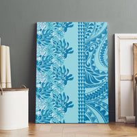 Cyan Hibiscus Monstera Seamless Kakau Hawaii Canvas Wall Art
