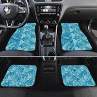 Cyan Hibiscus Monstera Seamless Kakau Hawaii Car Mats