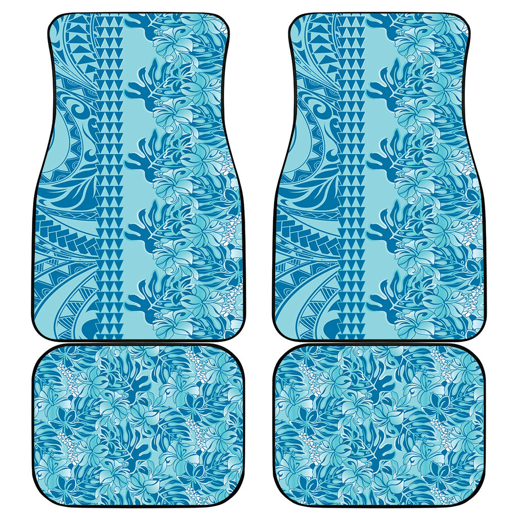 Cyan Hibiscus Monstera Seamless Kakau Hawaii Car Mats