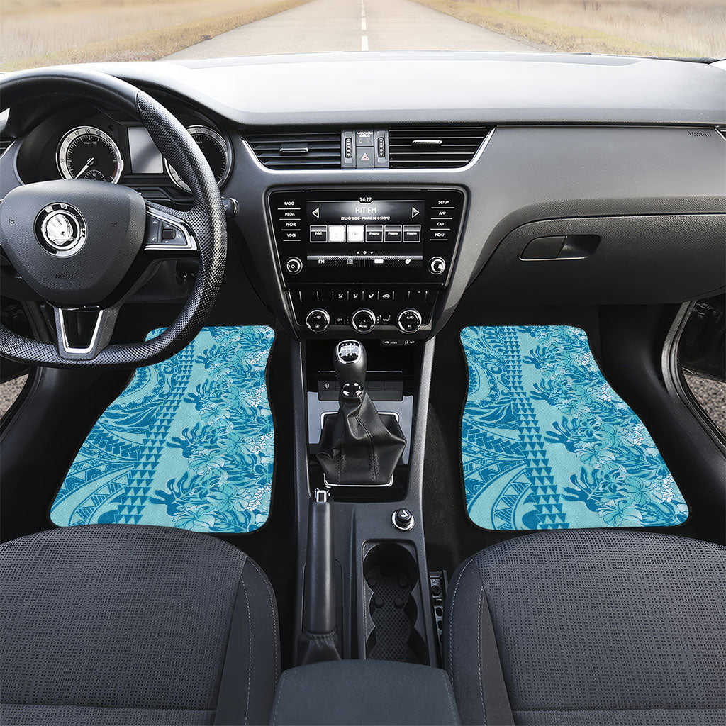 Cyan Hibiscus Monstera Seamless Kakau Hawaii Car Mats