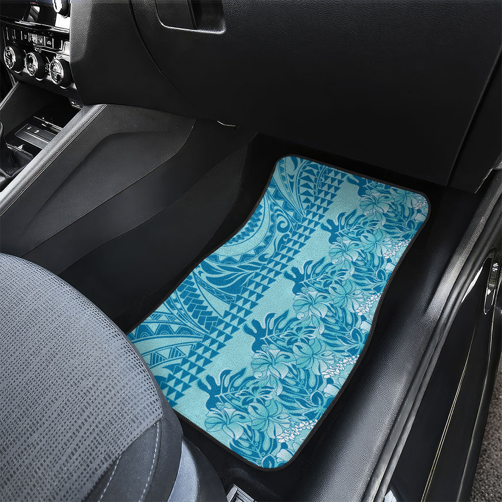 Cyan Hibiscus Monstera Seamless Kakau Hawaii Car Mats