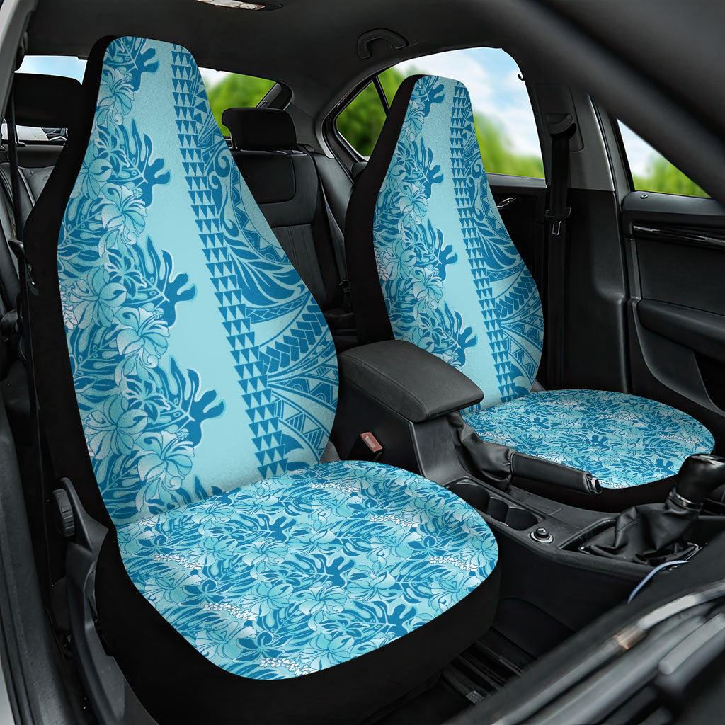 Cyan Hibiscus Monstera Seamless Kakau Hawaii Car Seat Cover LT14 One Size Cyan - Polynesian Pride