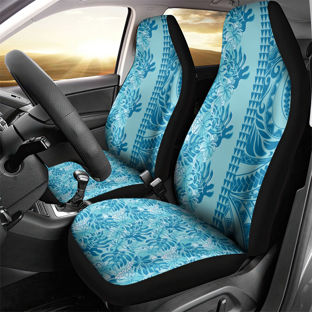 Cyan Hibiscus Monstera Seamless Kakau Hawaii Car Seat Cover LT14 - Polynesian Pride
