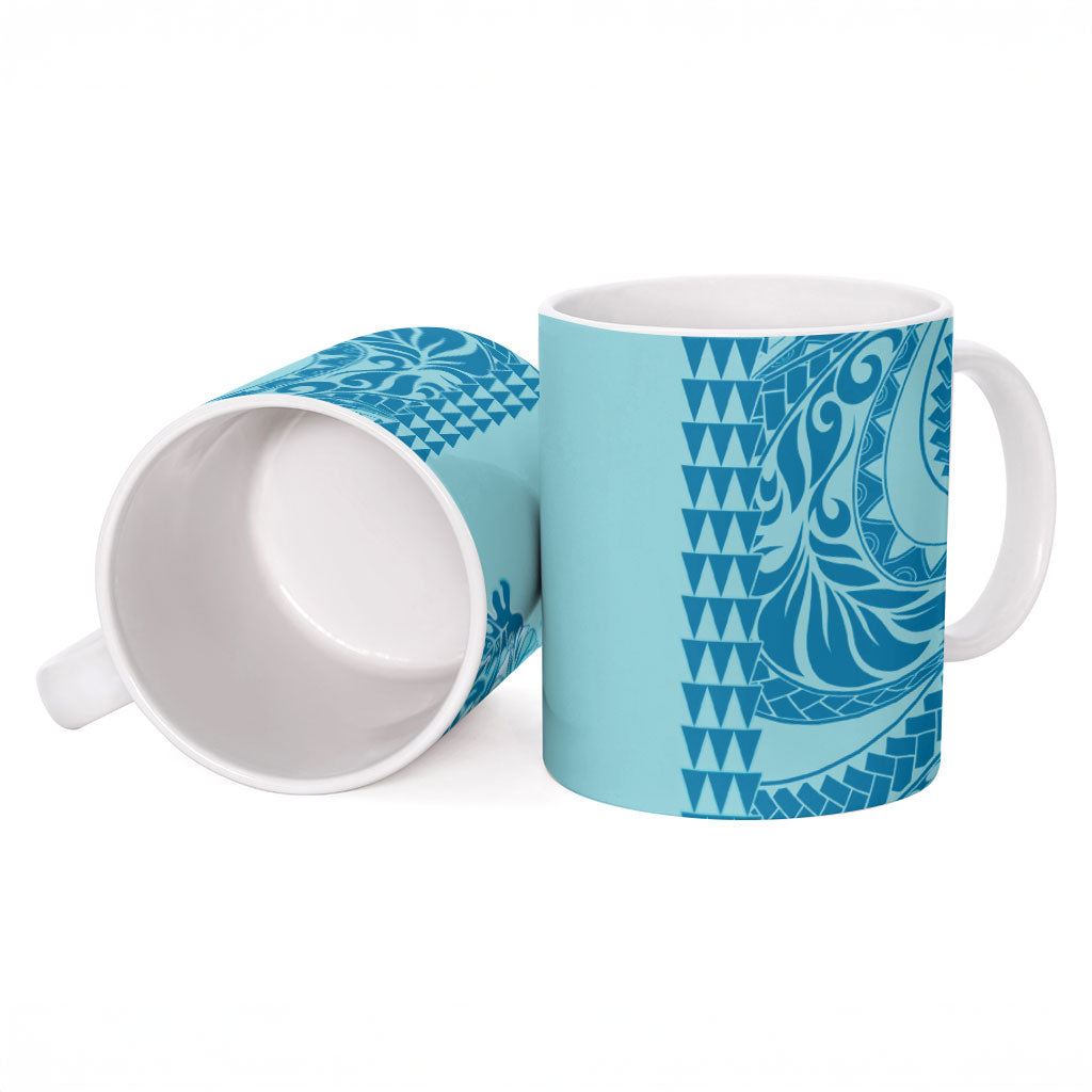 Cyan Hibiscus Monstera Seamless Kakau Hawaii Ceramic Mug